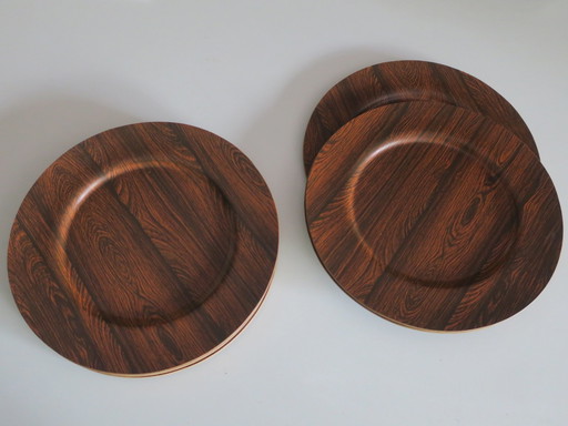 Set Of 12 Plywood Rosewood And Teak Plates By Morsbak, Denmark 1960S