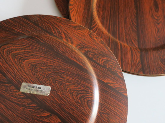 Image 1 of Set Of 12 Plywood Rosewood And Teak Plates By Morsbak, Denmark 1960S