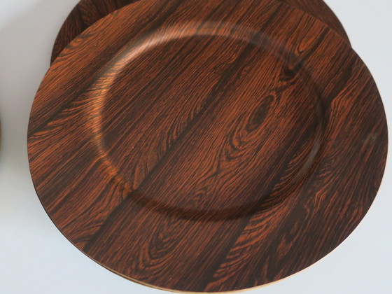 Image 1 of Set Of 12 Plywood Rosewood And Teak Plates By Morsbak, Denmark 1960S