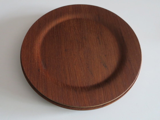 Image 1 of Set Of 12 Plywood Rosewood And Teak Plates By Morsbak, Denmark 1960S