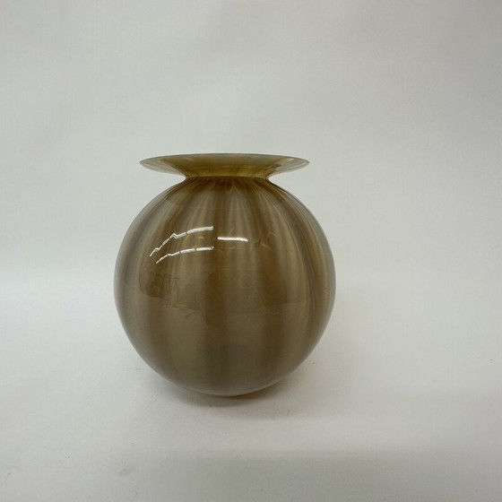 Image 1 of Vintage glass hand blown striped vase, 1950s