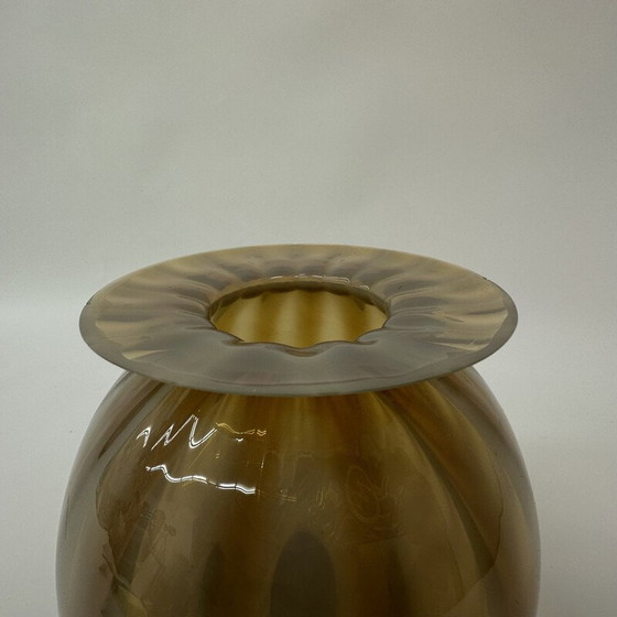 Image 1 of Vintage glass hand blown striped vase, 1950s