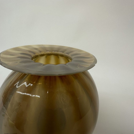 Image 1 of Vintage glass hand blown striped vase, 1950s