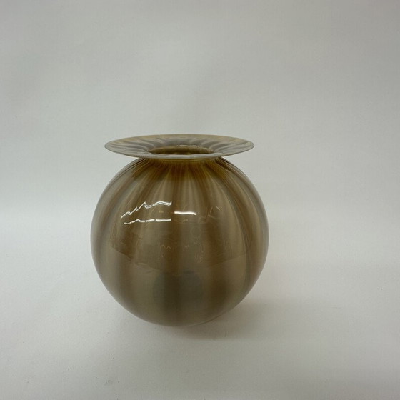 Image 1 of Vintage glass hand blown striped vase, 1950s