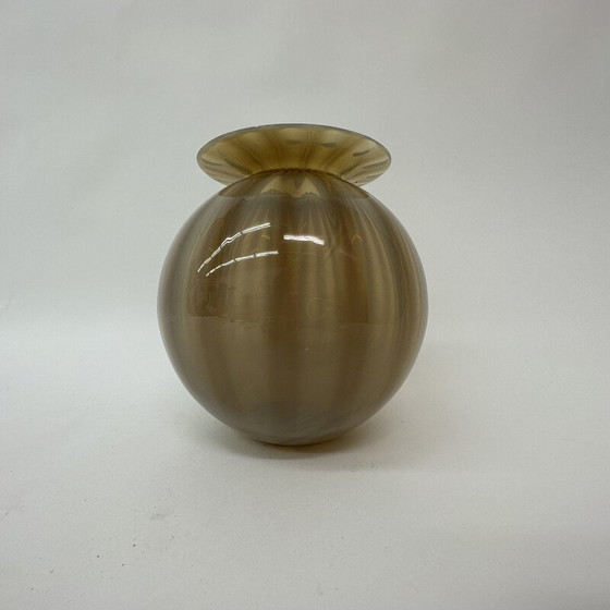 Image 1 of Vintage glass hand blown striped vase, 1950s