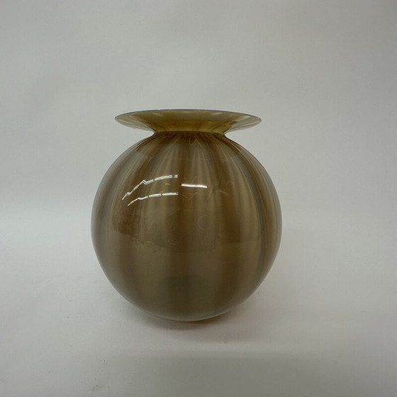 Image 1 of Vintage glass hand blown striped vase, 1950s