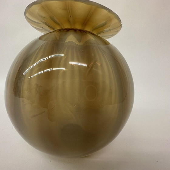 Image 1 of Vintage glass hand blown striped vase, 1950s