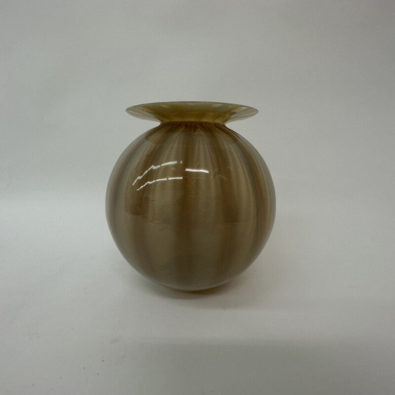 Image 1 of Vintage glass hand blown striped vase, 1950s