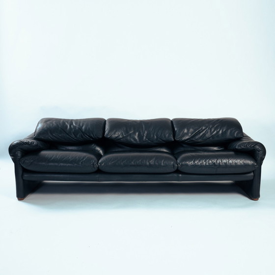 Image 1 of Maralunga Leather 3 Seater Sofa, Cassina, Vico Magistretti