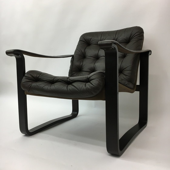 Image 1 of Mid-Century Design Oy Bj Dahlqvist Ab Dark Brown Leather Safari Lounge Chair, 1960’S