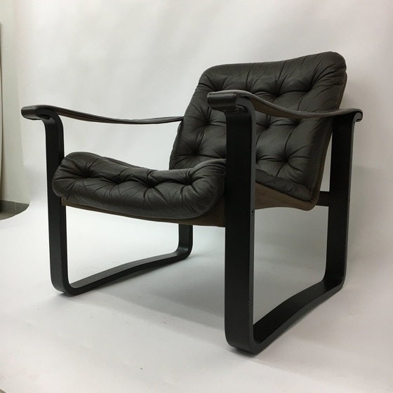 Image 1 of Mid-Century Design Oy Bj Dahlqvist Ab Dark Brown Leather Safari Lounge Chair, 1960’S