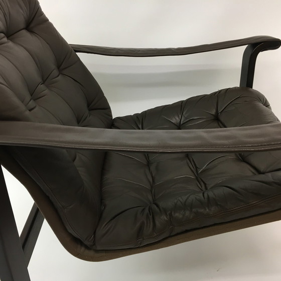 Image 1 of Mid-Century Design Oy Bj Dahlqvist Ab Dark Brown Leather Safari Lounge Chair, 1960’S