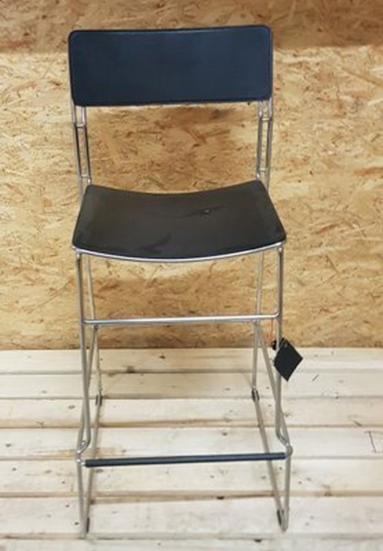 Image 1 of Italian Black Sultana Bar Chairs From Arrben With Chromed Legs, 1970S