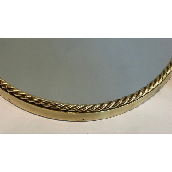 Image 1 of Specchio ovale vintage in ottone circondato da un cordone, Francia 1970