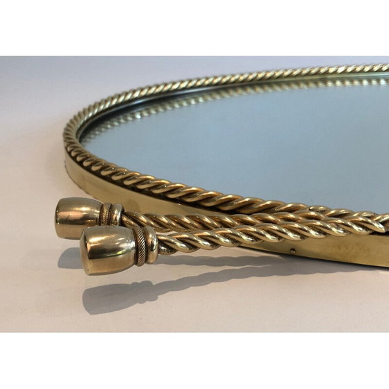 Image 1 of Specchio ovale vintage in ottone circondato da un cordone, Francia 1970