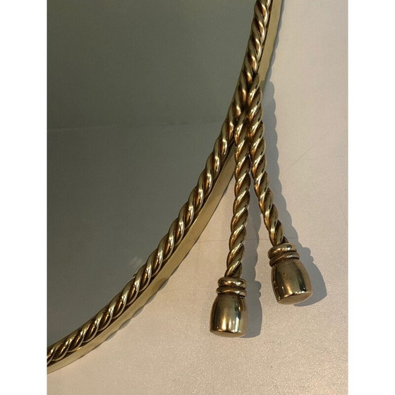 Image 1 of Specchio ovale vintage in ottone circondato da un cordone, Francia 1970