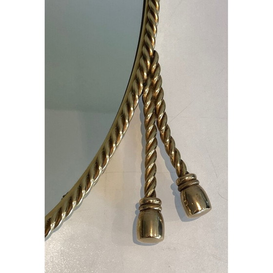 Image 1 of Specchio ovale vintage in ottone circondato da un cordone, Francia 1970