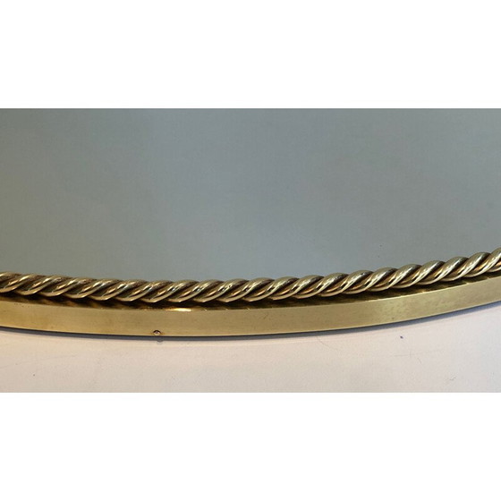 Image 1 of Specchio ovale vintage in ottone circondato da un cordone, Francia 1970