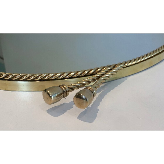 Image 1 of Specchio ovale vintage in ottone circondato da un cordone, Francia 1970