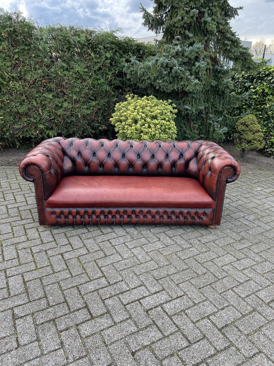 Image 1 of Chesterfield Style Sofa Brown Red