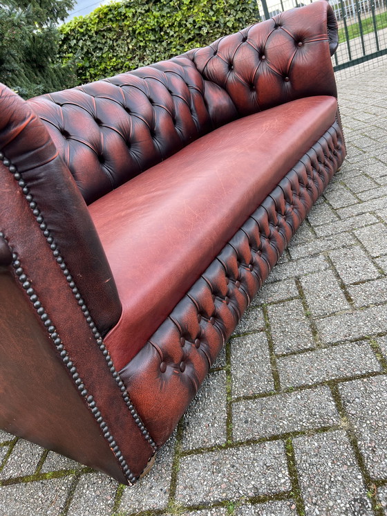 Image 1 of Chesterfield Style Sofa Brown Red