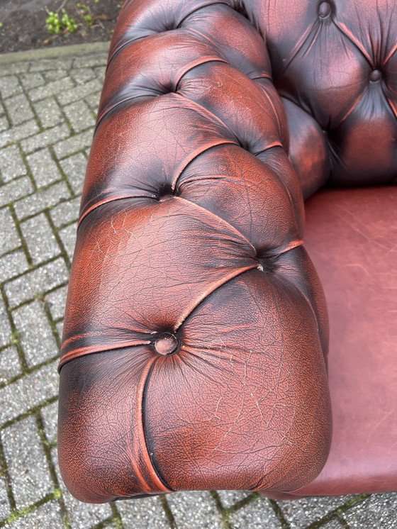 Image 1 of Chesterfield Style Sofa Brown Red