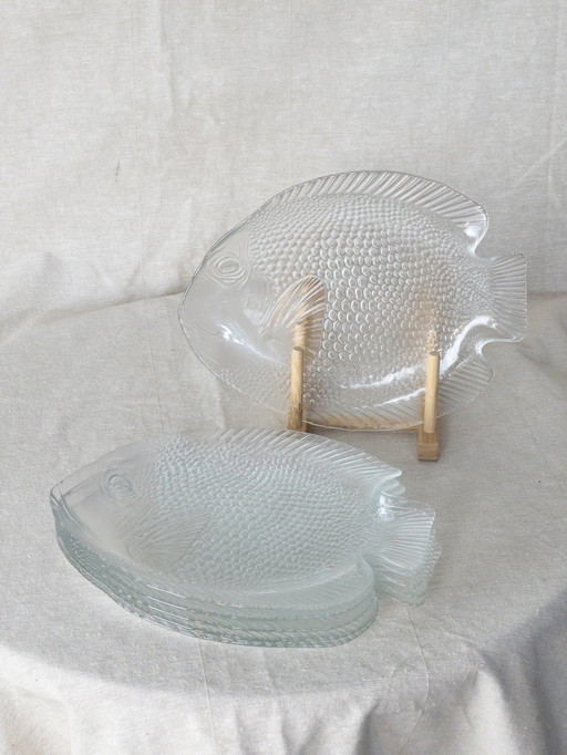 6x assiette à poisson vintage