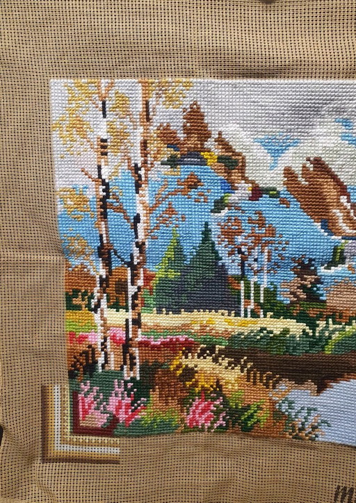 2092 Cross Stitch Embroidery With Landscape And Ducks