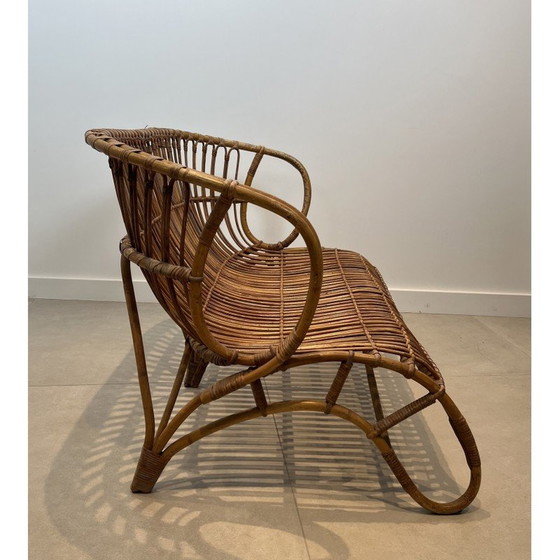 Image 1 of Vintage rattan bench, France 1950