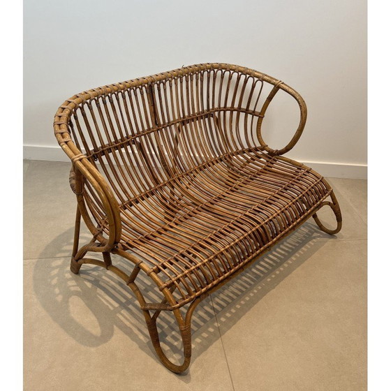 Image 1 of Vintage rattan bench, France 1950