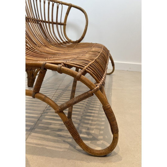 Image 1 of Vintage rattan bench, France 1950