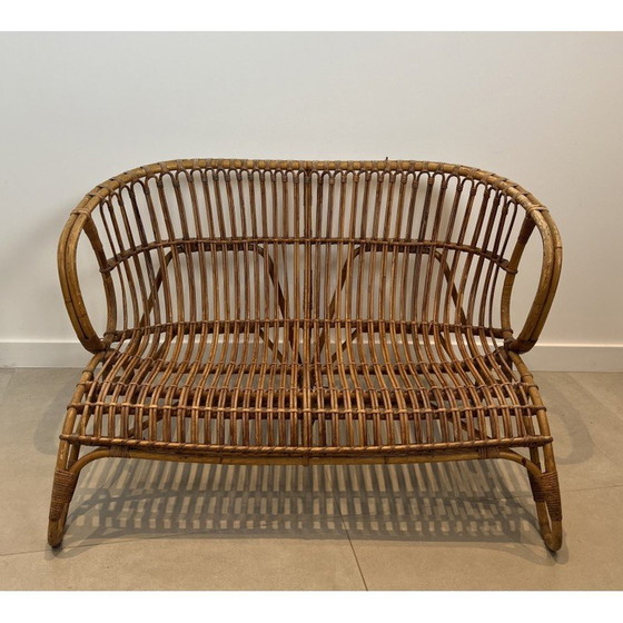 Image 1 of Vintage rattan bench, France 1950