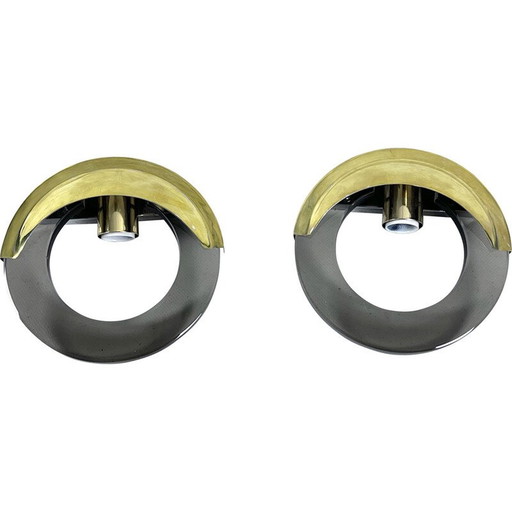 Pair of vintage brass and glass wall lamps for Ity, Italy 1970