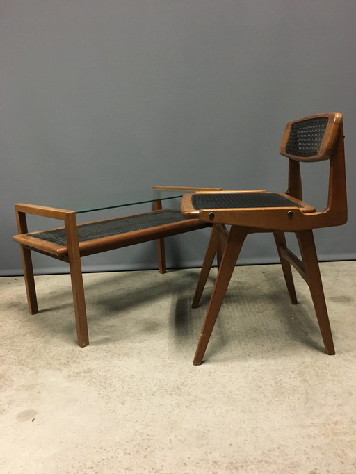 Roger Landault Chair And Coffee Table Set From The 1950’S.