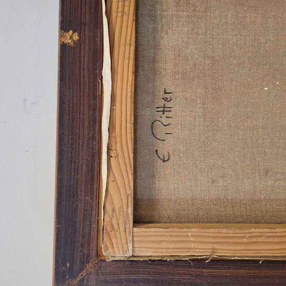 Image 1 of Olio vintage su tela "Village alsacien" di E. Ritter, Francia