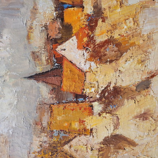 Vintage oil on canvas "Village alsacien" by E. Ritter, France