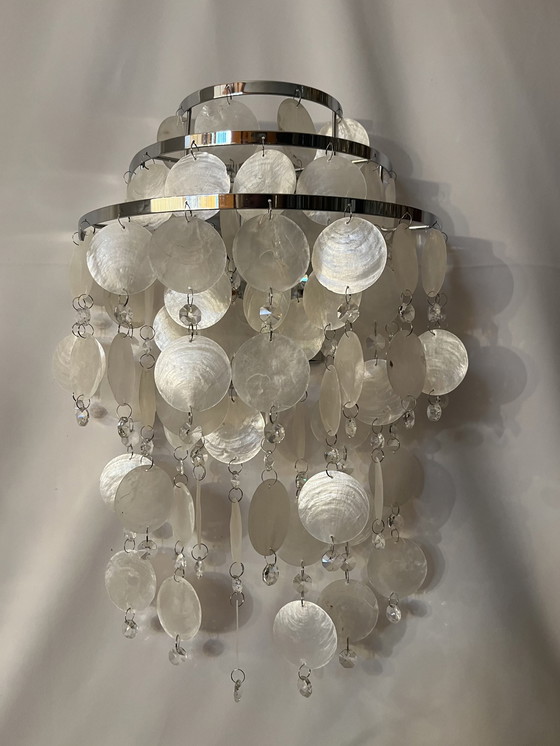 Image 1 of Set di 2 lampade da parete italiane Capiz in cristallo cromato 