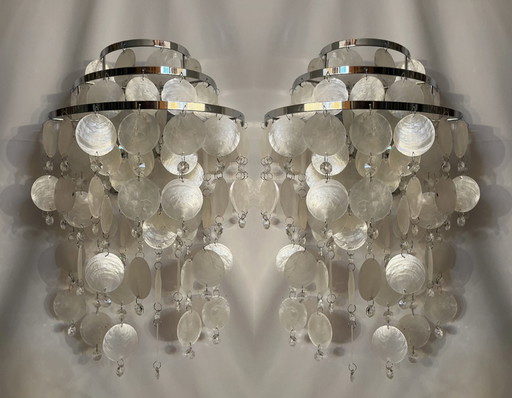 Conjunto de 2 lámparas de pared italianas Capiz Cristal cromado 