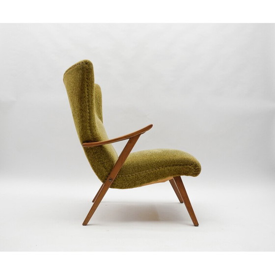 Image 1 of Vintage wingback armchair in wood and fabric, Italy 1950
