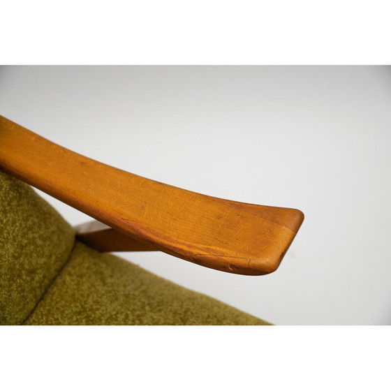 Image 1 of Vintage wingback armchair in wood and fabric, Italy 1950