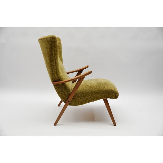 Image 1 of Vintage wingback armchair in wood and fabric, Italy 1950