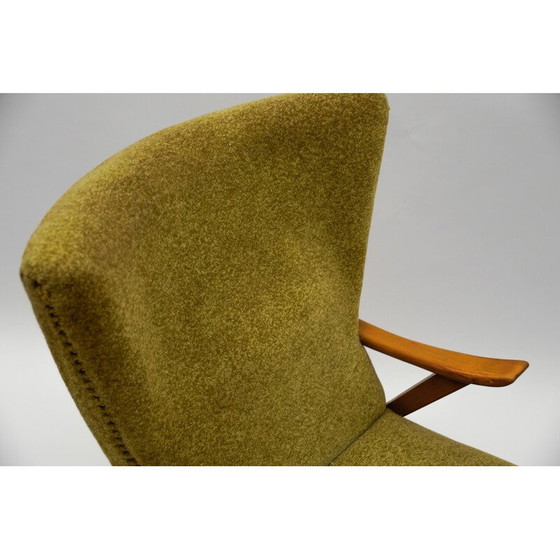 Image 1 of Vintage wingback armchair in wood and fabric, Italy 1950