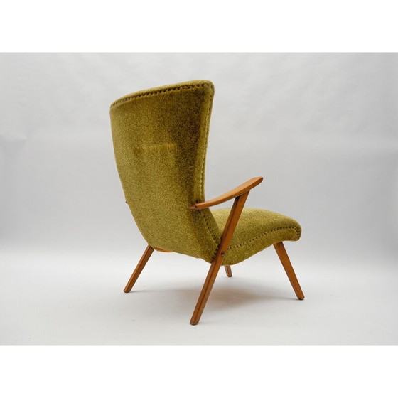 Image 1 of Vintage wingback armchair in wood and fabric, Italy 1950
