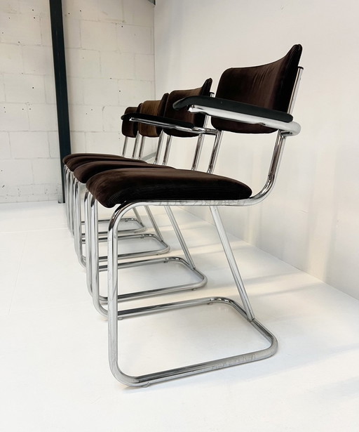 Set of Metal Design Chairs In Gispen Style (4), 1970'S