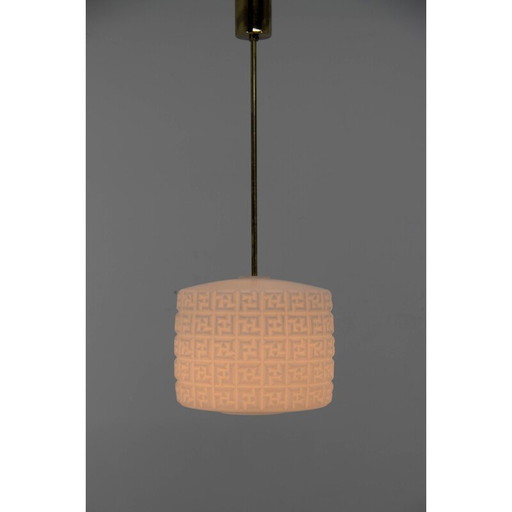 Vintage pendant lamp in brass and milky glass, Czechoslovakia 1960s