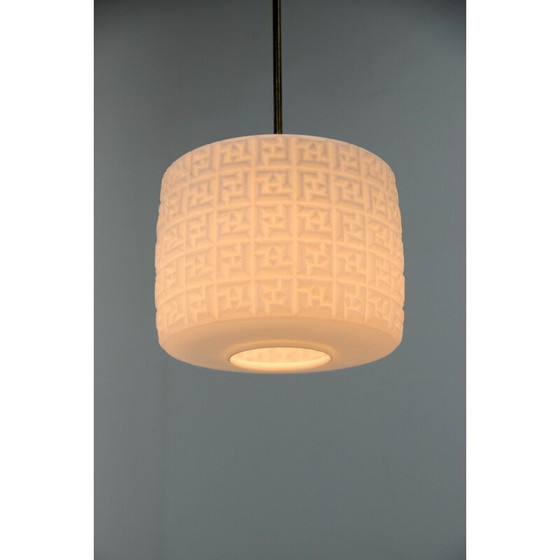 Image 1 of Vintage pendant lamp in brass and milky glass, Czechoslovakia 1960s