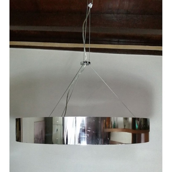 Image 1 of Round vintage chromed metal pendant lamp