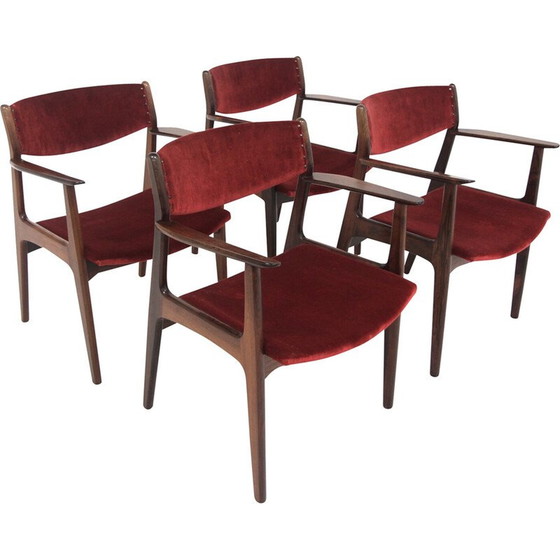 Image 1 of Set of 4 vintage rosewood and velvet chairs by Henning Kjaernulf for Sorø Stolefabrik, Denmark 1960