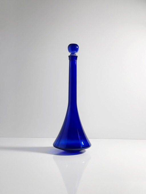 Cobalt Blue Decanter Vintage 80s 90s Ultramarine Blue Postmodern Art Deco Revival Carafe Stopper Vase