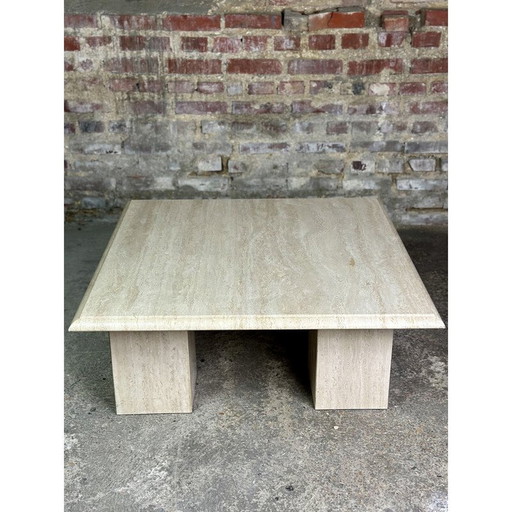 Vintage square travertine coffee table, 1980